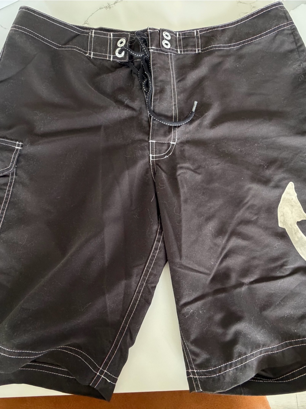 Men's Black Hybrid Swim Shorts with White Contrast Stitching